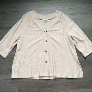 Niche Nilgun Derman Light Beige 3/4 Sleeve Button Up Tunic Top Lagenlook Size XL